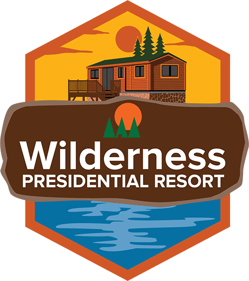 WIlderness Presidential Resort logo logo with cottage and lake